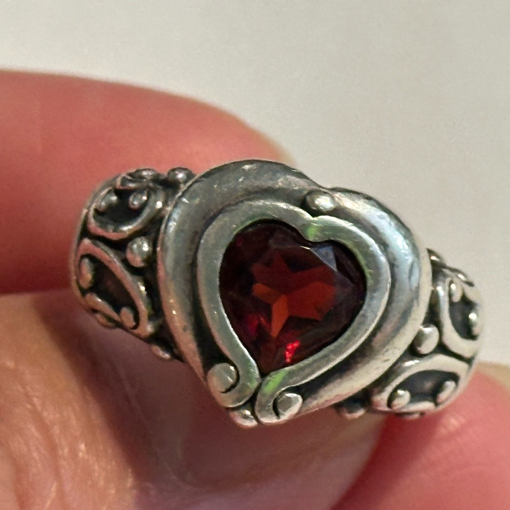 Brighton Sterling Silver Garnet Heart Stone Ring Sz 7